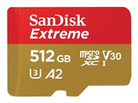 SanDisk Extreme - Flash-Speicherkarte (microSDXC-an-SD-Adapter inbegriffen) - 512 GB - A2 / Video Class V30 / UHS-I U3 / Class10