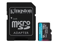 Kingston Canvas Go! Plus - Flash-Speicherkarte (microSDXC-an-SD-Adapter inbegriffen) - 128 GB - A2 / Video Class V30 / UHS-I U3 