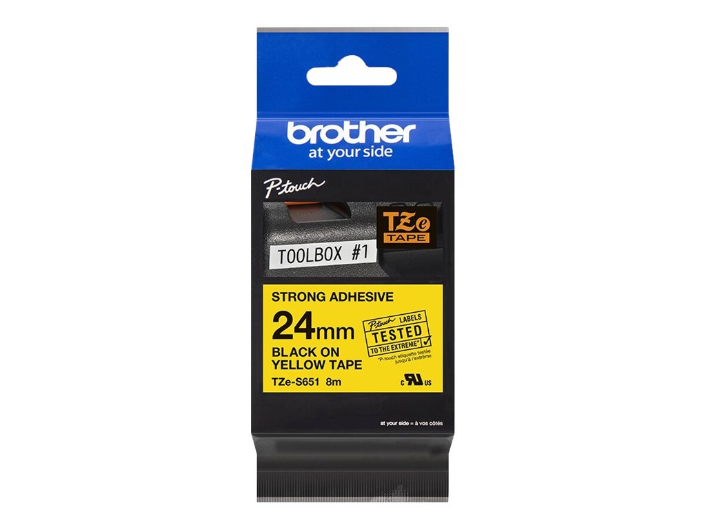 Brother TZe-S651 - Extra starker Klebstoff - Schwarz auf Gelb - Rolle (2,4 cm x 8 m) 1 Kassette(n) laminiertes Band - fr Brothe