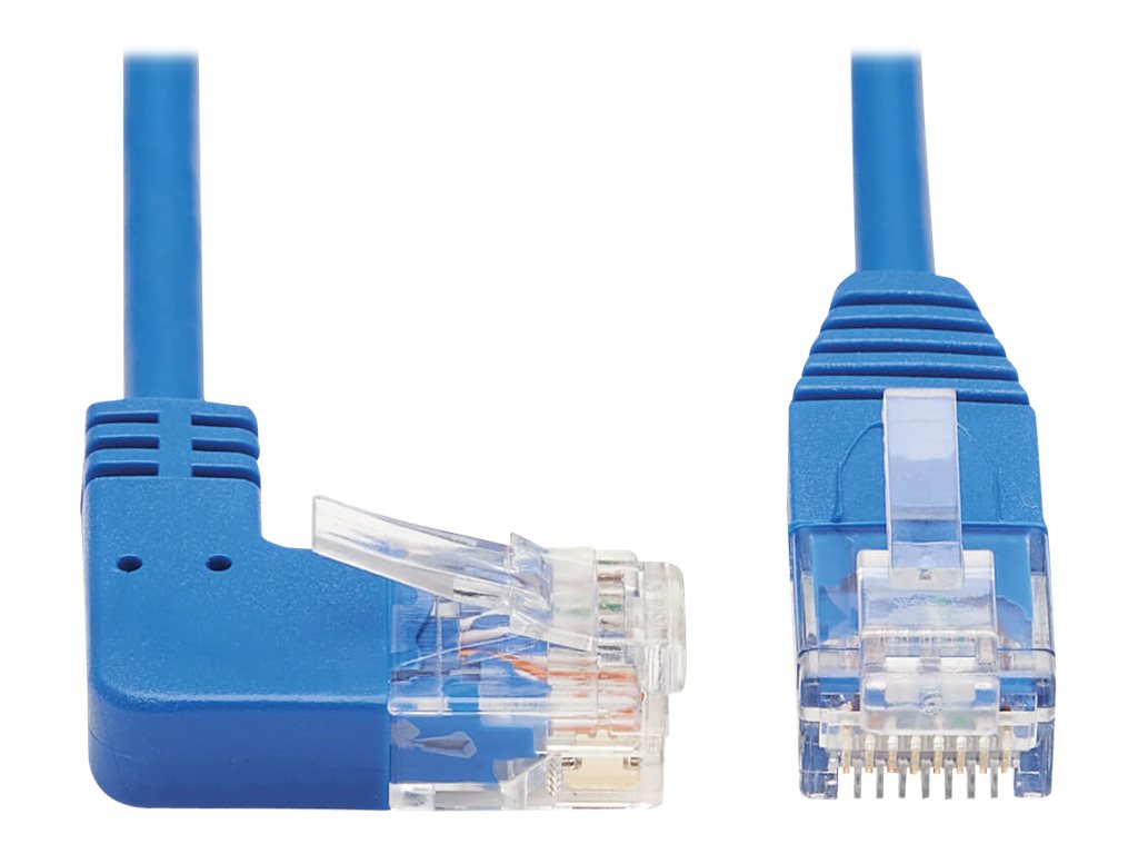 Eaton Tripp Lite Series Right-Angle Cat6 Gigabit Molded Slim UTP Ethernet Cable (RJ45 Right-Angle M to RJ45 M), Blue, 1 ft. (0.3