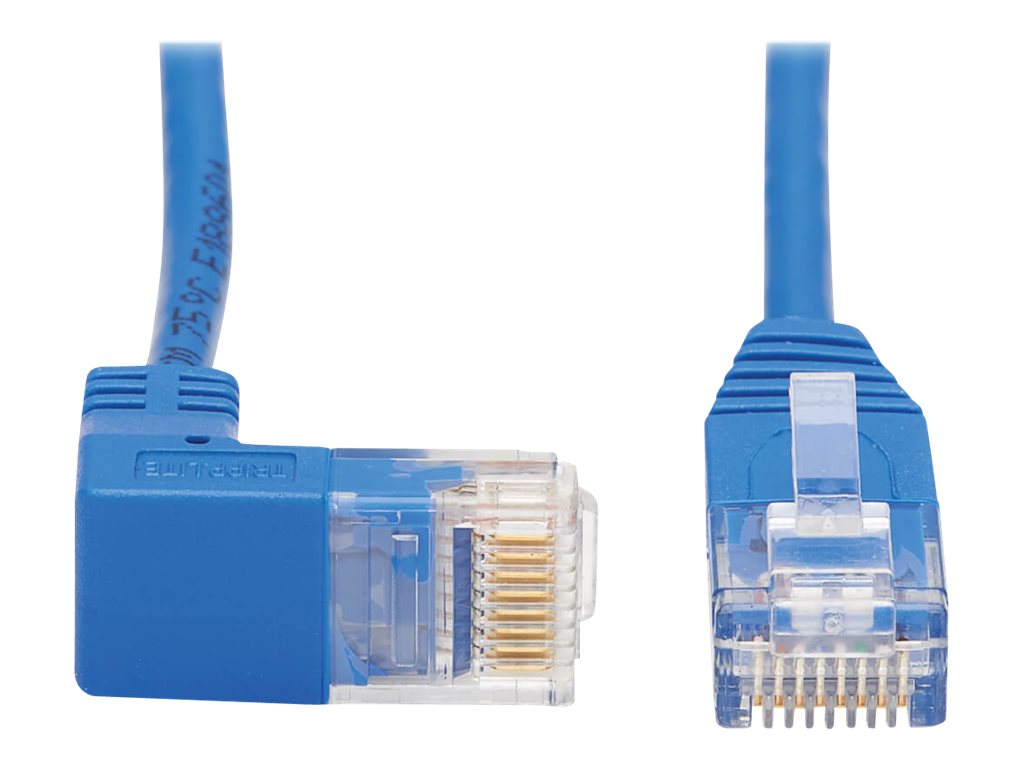 Tripp Lite Down-Angle Cat6 Gigabit Molded Slim UTP Ethernet Cable (RJ45 Right-Angle Down M to RJ45 M), Blue, 1 ft. - Patch-Kabel