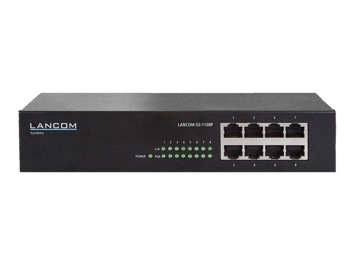 LANCOM GS-1108P - Switch - unmanaged - 8 x 10/100/1000 (PoE+) - Desktop, an Rack montierbar - PoE+ (60 W)