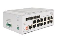 DIGITUS - Switch - industriell, L2 - managed - 8 x 10/100/1000 (PoE+) + 4 x Combo Gigabit Ethernet/Gigabit SFP - an DIN-Schiene 