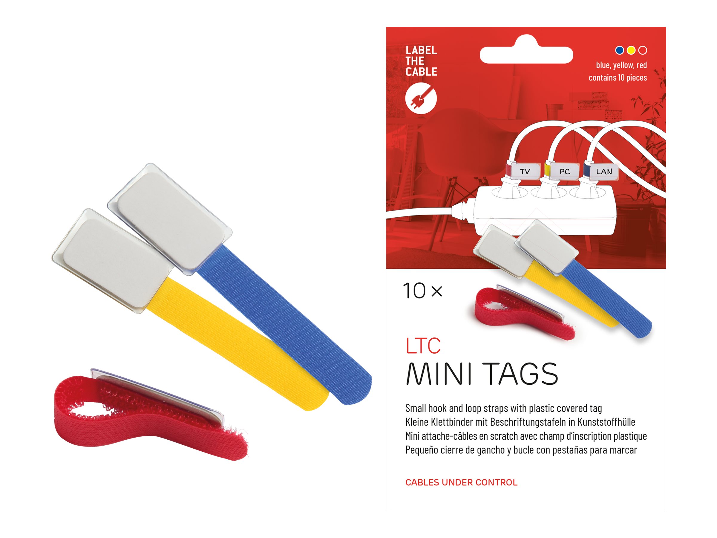 LTC MINI TAGS - Draht-/Kabel-Marker - 9 cm - Blau, Gelb, Rot (Packung mit 10)