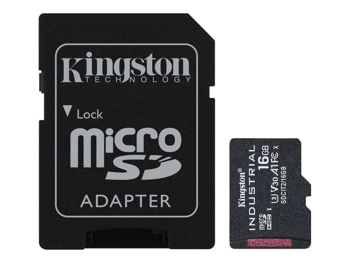 Kingston Industrial - Flash-Speicherkarte (microSDHC/SD-Adapter inbegriffen) - 16 GB - A1 / Video Class V30 / UHS-I U3 / Class10