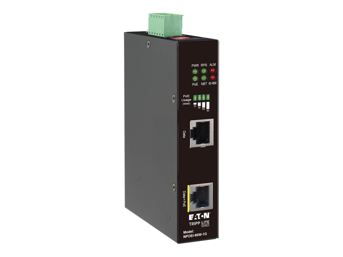 Eaton Tripp Lite Series Industrial Gigabit Ethernet PoE injector, 90W PoE++, 802.3bt, Midspan, -40C to +75C, IP30 housing, Dual 