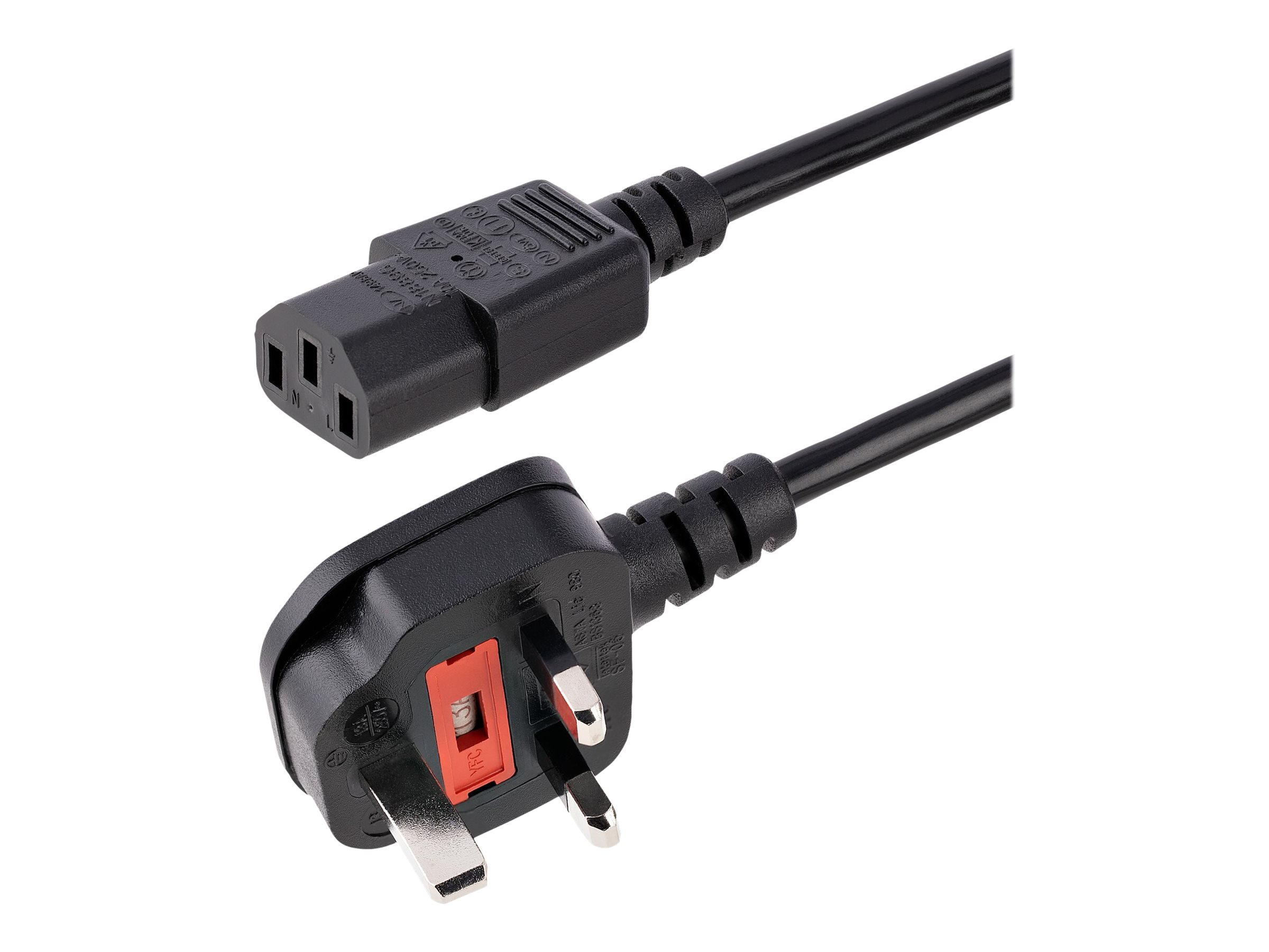 StarTech.com 3ft (1m) UK Computer Power Cable, BS 1363 to C13 Power Cord, 18AWG, 10A 250V, Black Replacement AC Power Cord, Moni