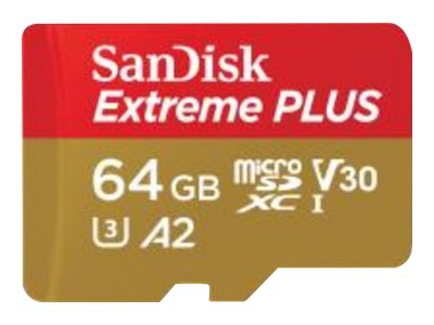 SanDisk Extreme PLUS - Flash-Speicherkarte (microSDXC-an-SD-Adapter inbegriffen) - 64 GB - A2 / Video Class V30 / UHS-I U3 / Cla