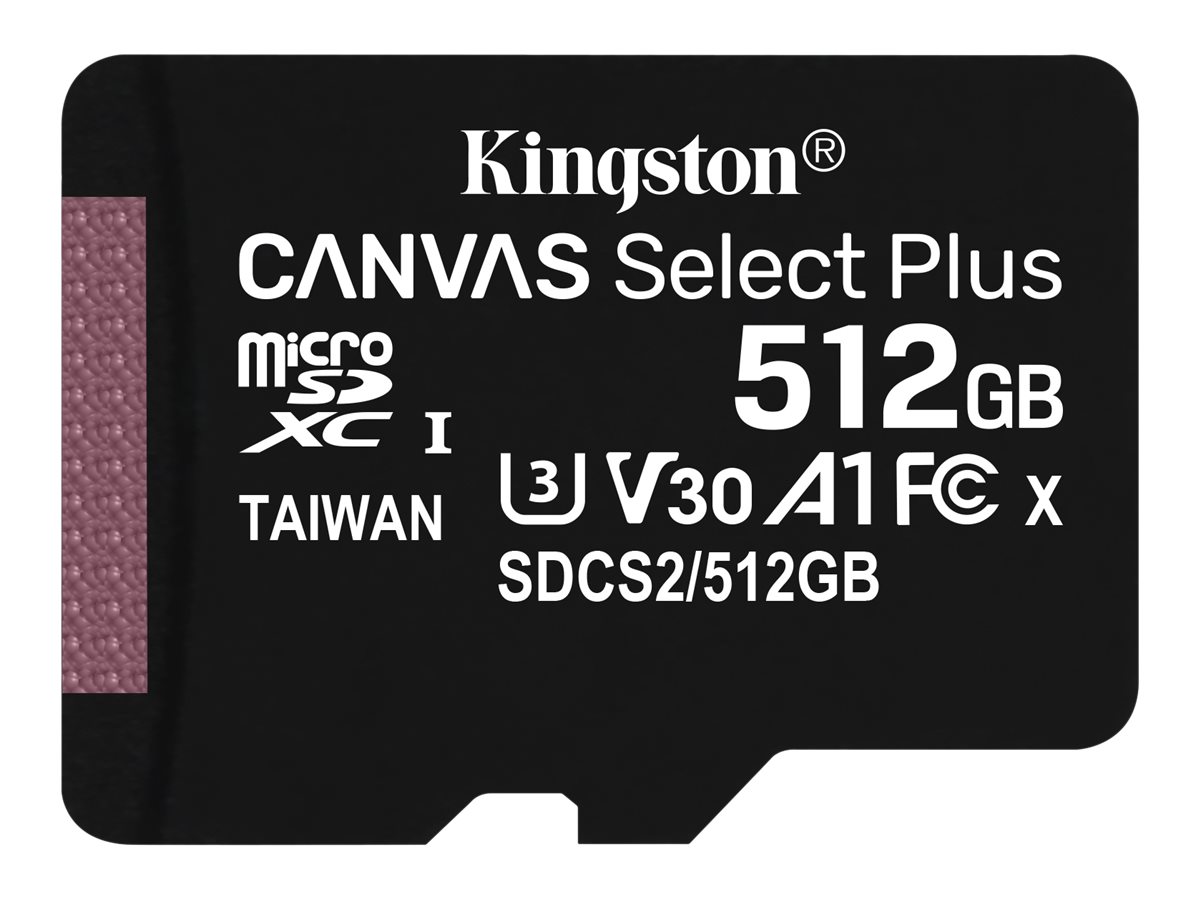 Kingston Canvas Select Plus - Flash-Speicherkarte - 512 GB - A1 / Video Class V30 / UHS Class 3 / Class10 - SDXC UHS-I