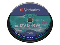 Verbatim DataLifePlus - 10 x DVD-RW - 4.7 GB 4x - mattsilber - Spindel