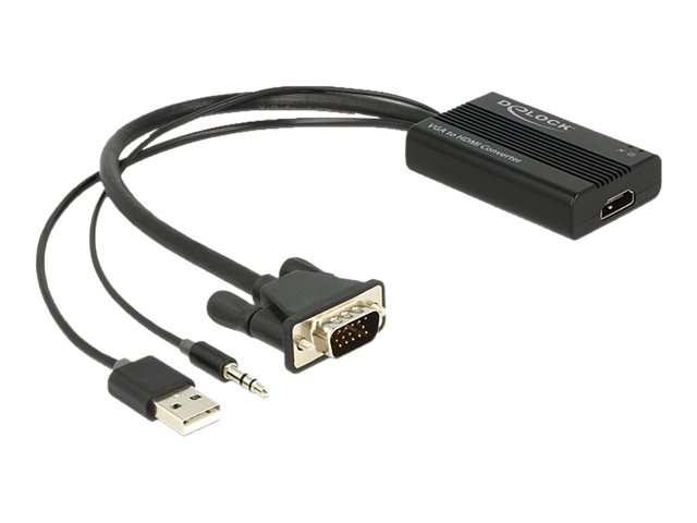 Delock VGA to HDMI Adapter with Audio - Video- / Audio-Adapter - 15 pin D-Sub (DB-15), Mini-Stecker, USB (nur Strom) mnnlich zu