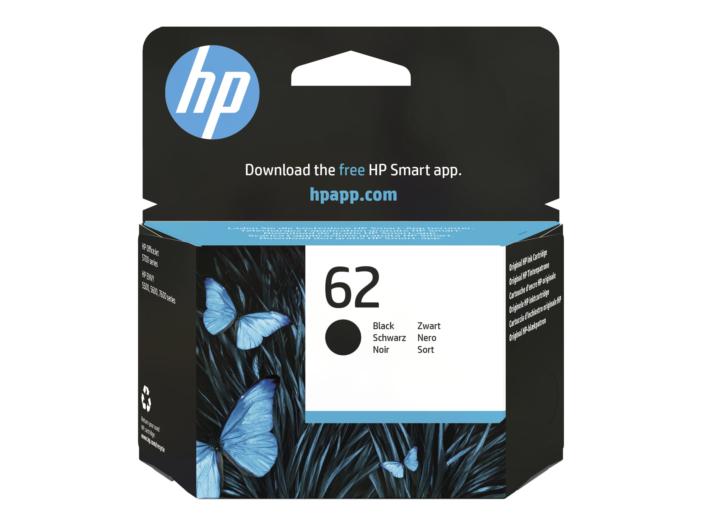 HP 62 - Schwarz - original - Tintenpatrone - fr ENVY 55XX, 56XX, 76XX; Officejet 200, 250, 57XX, 8040