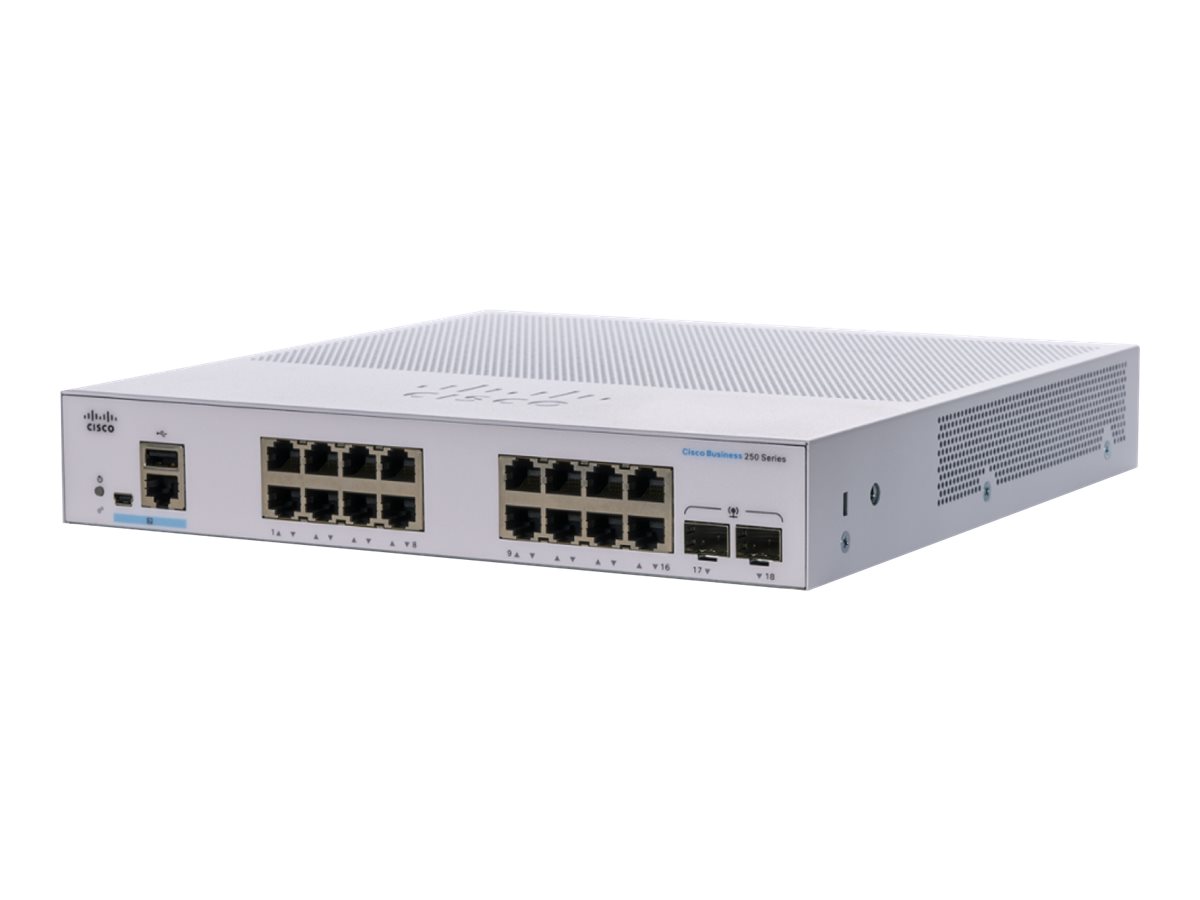 Cisco Business 250 Series CBS250-16T-2G - Switch - L3 - Smart - 16 x 10/100/1000 + 2 x Gigabit SFP - an Rack montierbar