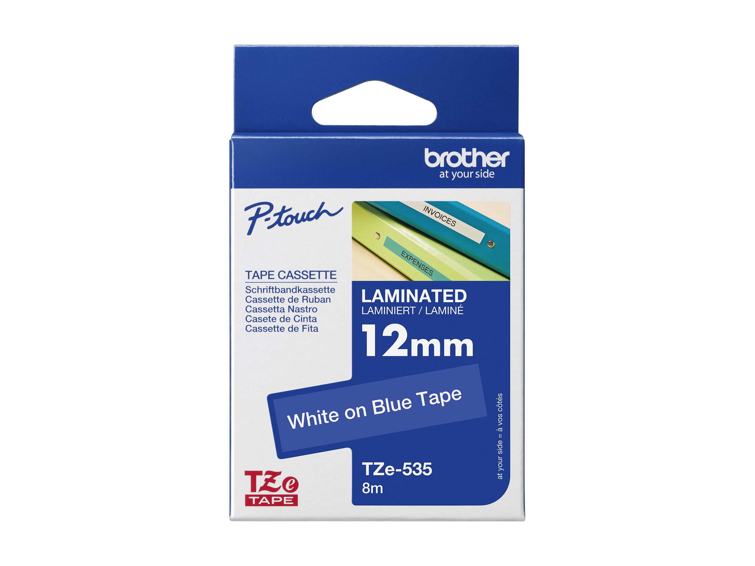 Brother TZe-535 - Weiss auf blau - Rolle (1,2 cm x 8 m) 1 Kassette(n) laminiertes Band - fr Brother PT-D210, D600, H110; P-Touc