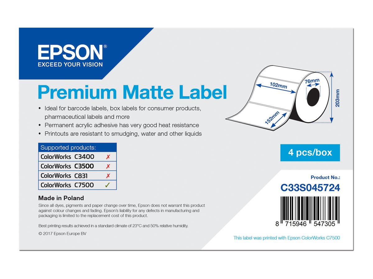 Epson Premium - Matt - permanenter Acrylklebstoff - 102 x 152 mm 3200 Etikett(en) (4 Rolle(n) x 800) gestanzte Etiketten - fr C
