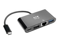 Eaton Tripp Lite Series USB C to HDMI Multiport Video Adapter Converter w/ USB-A Hub, USB-C PD Charging Port & Gigabit Ethernet 