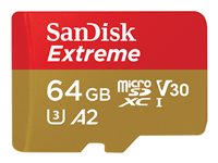 SanDisk Extreme - Flash-Speicherkarte (microSDXC-an-SD-Adapter inbegriffen) - 64 GB - A2 / Video Class V30 / UHS-I U3 / Class10 