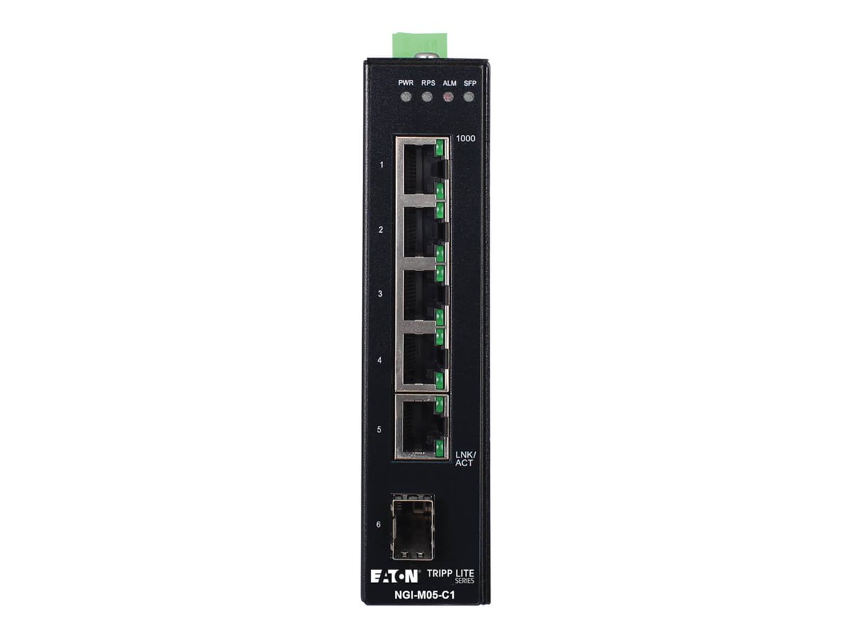 Eaton Tripp Lite series 5-Port Managed Industrial Gigabit Ethernet Switch - 10/100/1000 Mbps, GbE SFP Slot, -40 to 75C, DIN Mo