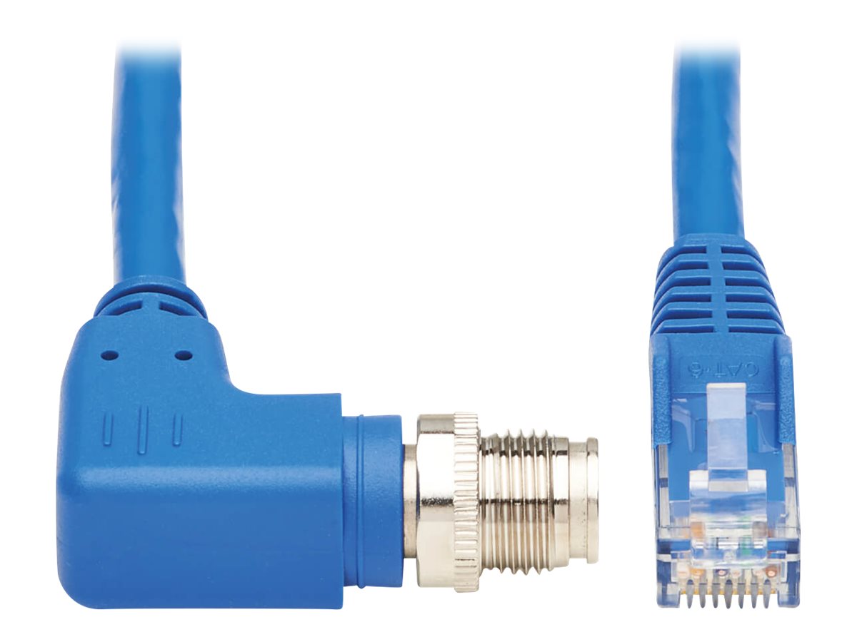 Eaton Tripp Lite Series M12 X-Code Cat6 1G UTP CMR-LP Ethernet Cable (Right-Angle M12 M/RJ45 M), IP68, PoE, Blue, 2 m (6.6 ft.) 