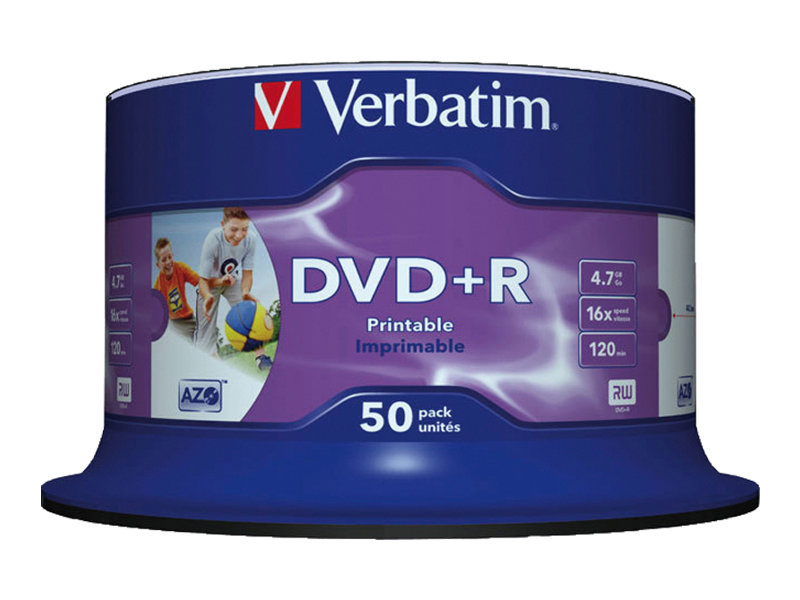 Verbatim - 50 x DVD+R - 4.7 GB 16x - Bedruckbarer Innenring, in Fotoqualitt bedruckbare Oberflche - Spindel
