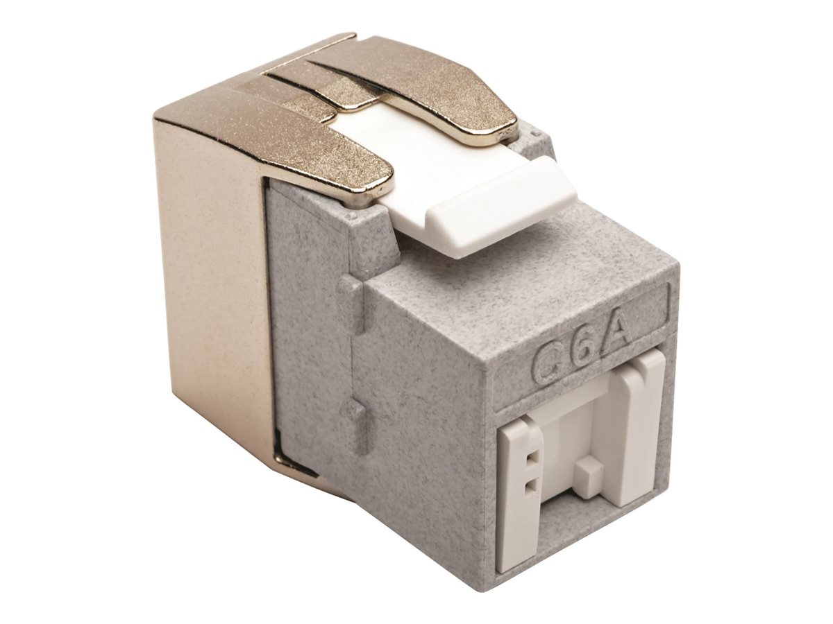 Eaton Tripp Lite Series Cat6a Keystone Jack with Dust Shutter, 180-Degree Toolless - Silver - 1 x RJ-45 Female - Cat6a UTP - 110