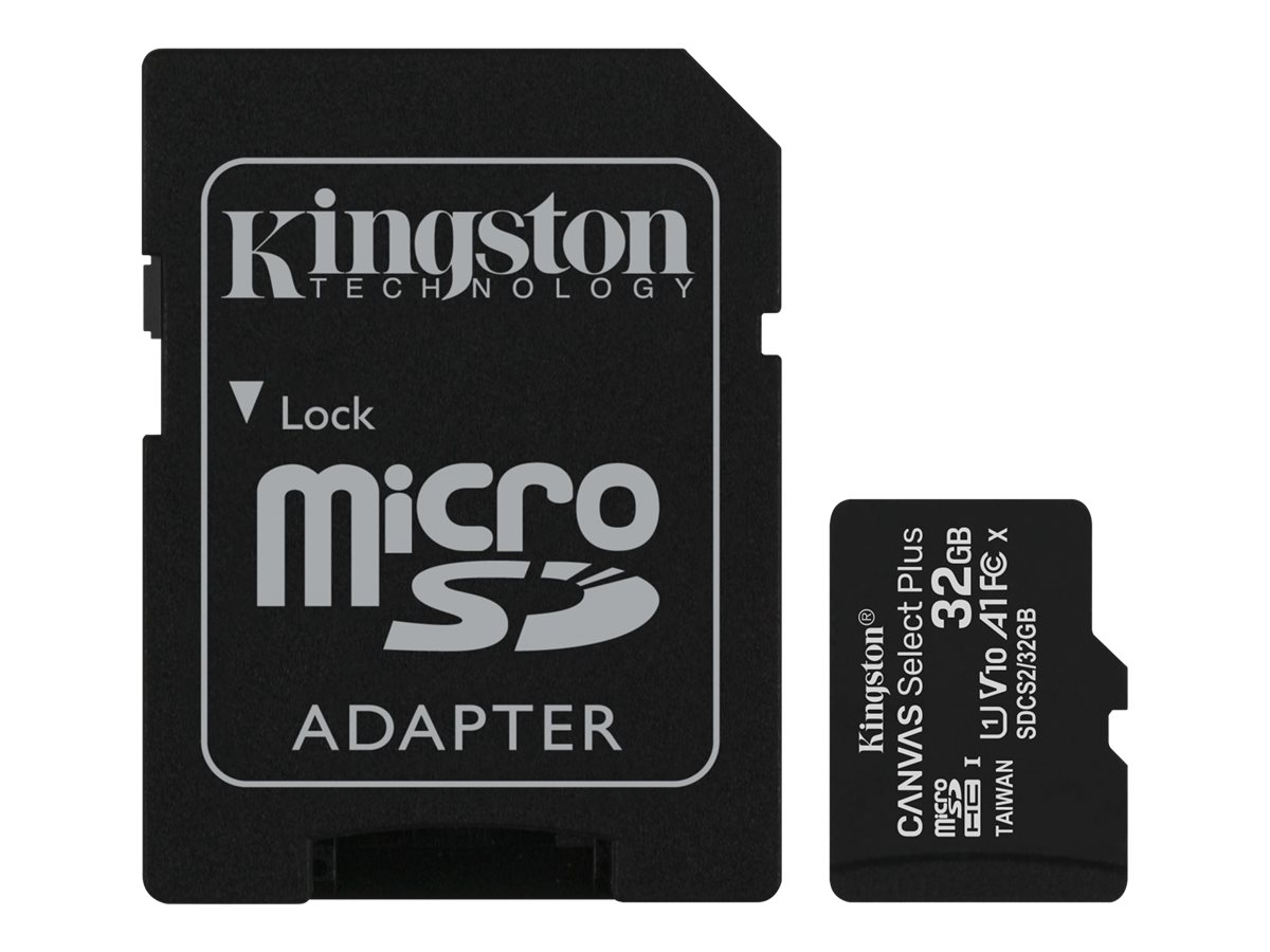 Kingston Canvas Select Plus - Flash-Speicherkarte (microSDHC/SD-Adapter inbegriffen) - 32 GB - A1 / Video Class V10 / UHS Class 