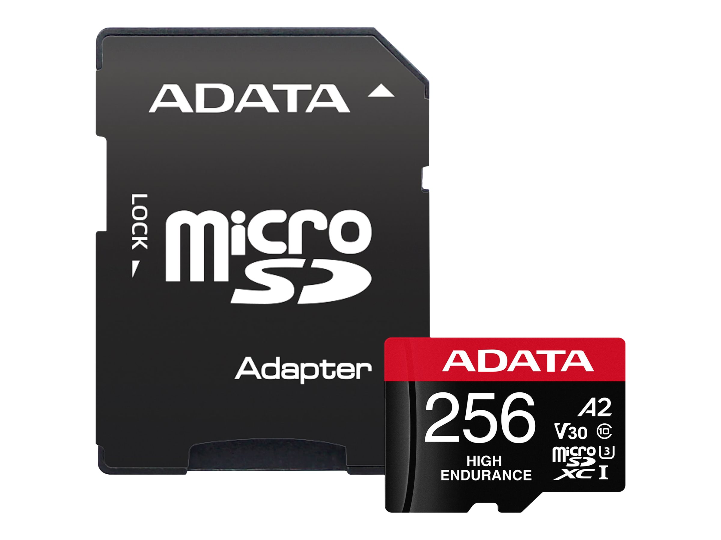 ADATA High Endurance - Flash-Speicherkarte (microSDXC-an-SD-Adapter inbegriffen) - 256 GB - A2 / Video Class V30 / UHS-I U3 / Cl