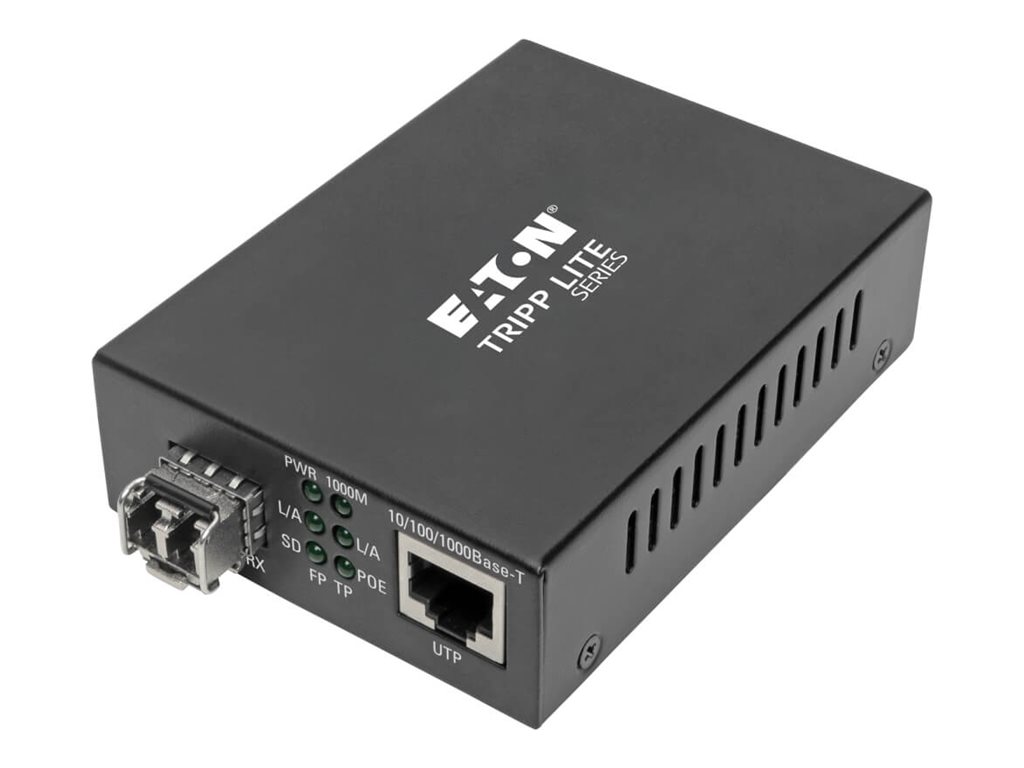 Eaton Tripp Lite Series Gigabit Multimode Fiber to Ethernet Media Converter, PoE+ - International Power Cables, 10/100/1000 LC, 