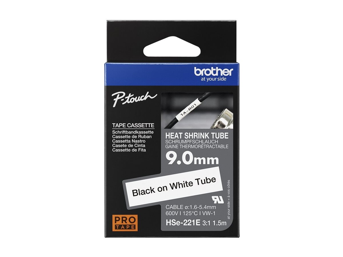 Brother HSe-221E - Schwarz auf Weiss - Roll (0,9 cm x 1,5 m) 1 Kassette(n) Hngebox - Schrumpfschlauch-Band - fr P-Touch PT-D80