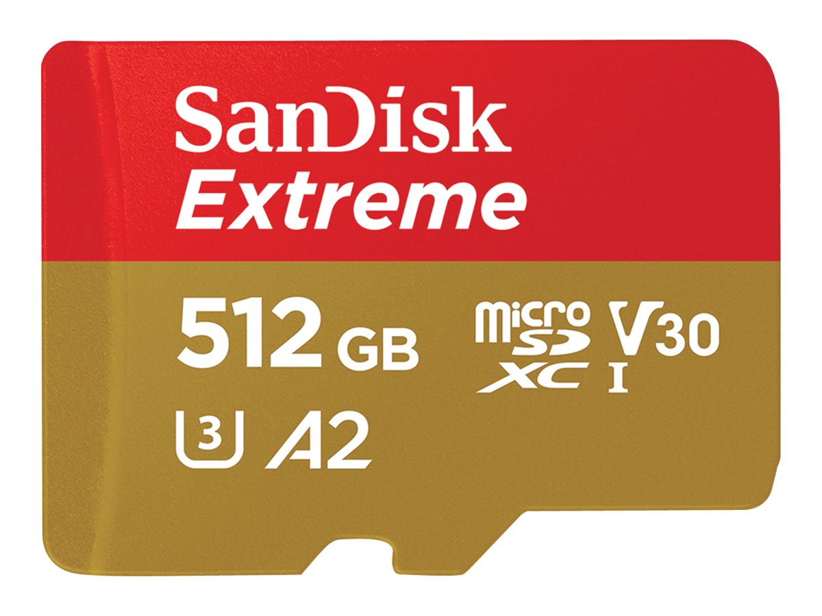 SanDisk Extreme - Flash-Speicherkarte (microSDXC-an-SD-Adapter inbegriffen) - 512 GB - A2 / Video Class V30 / UHS-I U3 / Class10