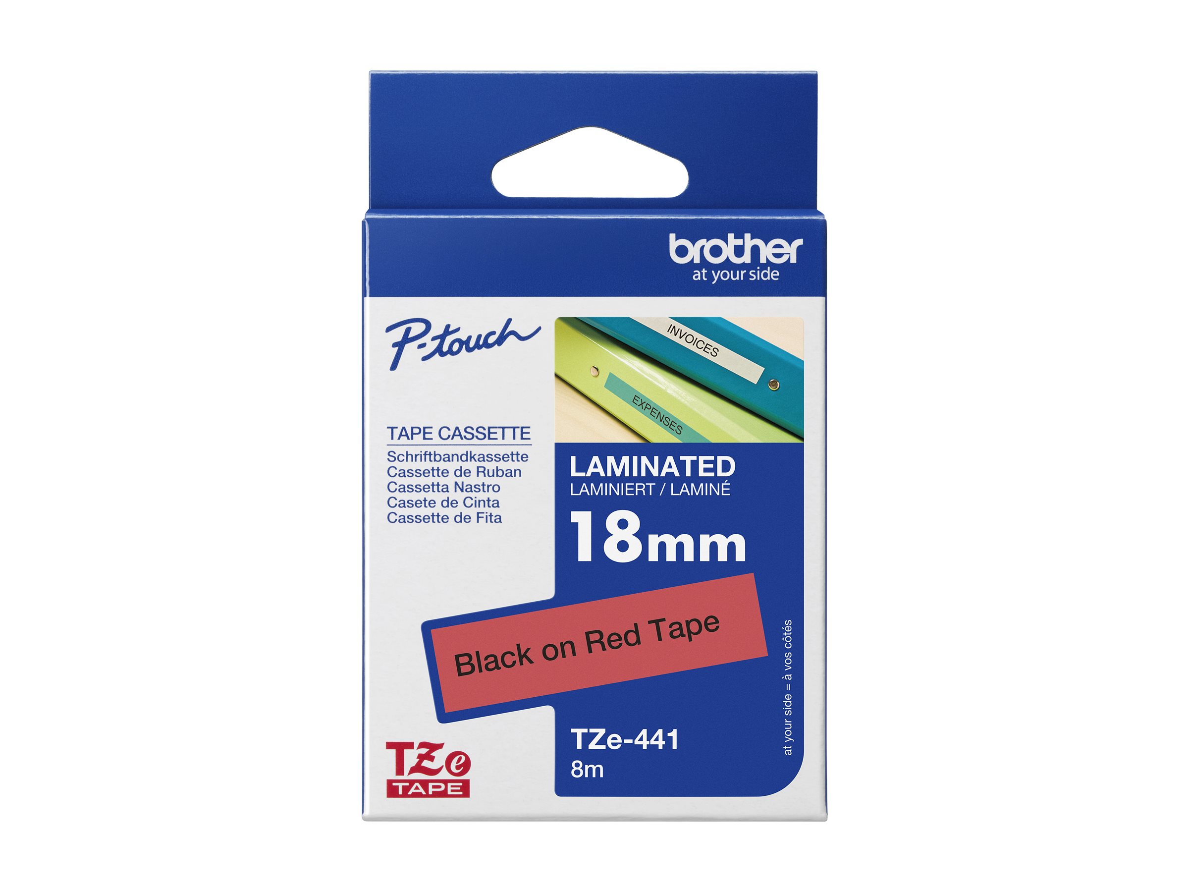 Brother TZe-441 - Standard-Klebstoff - schwarz auf rot - Rolle (1,8 cm x 8 m) 1 Kassette(n) laminiertes Band - fr Brother P-Tou