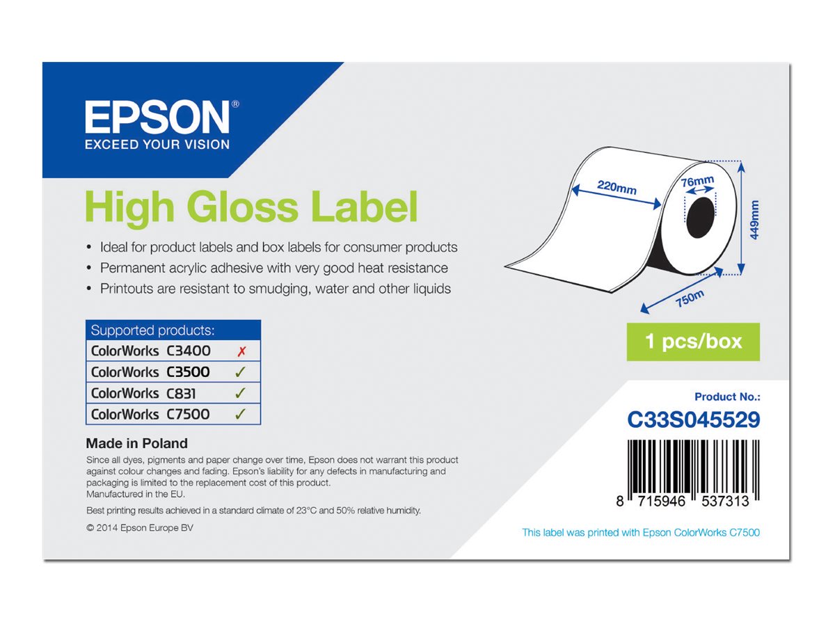 Epson - Hochglnzend - weiss - Rolle (22 cm x 750 m) 1 Rolle(n) Etiketten - fr ColorWorks CW-C4000E, TM-C7500G; TM C3400, C3400
