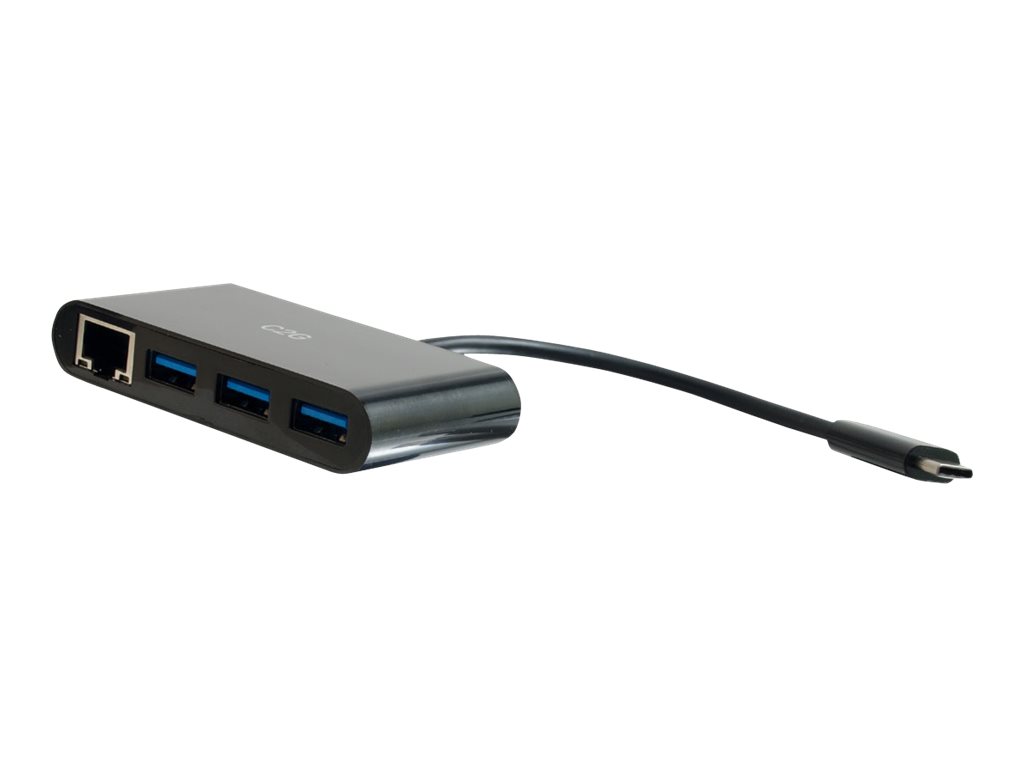 C2G USB C Ethernet and 3 Port USB Hub Black - Hub - 3 Ports - Netzwerkadapter - USB-C - Gigabit Ethernet x 1 + USB 3.0 x 3