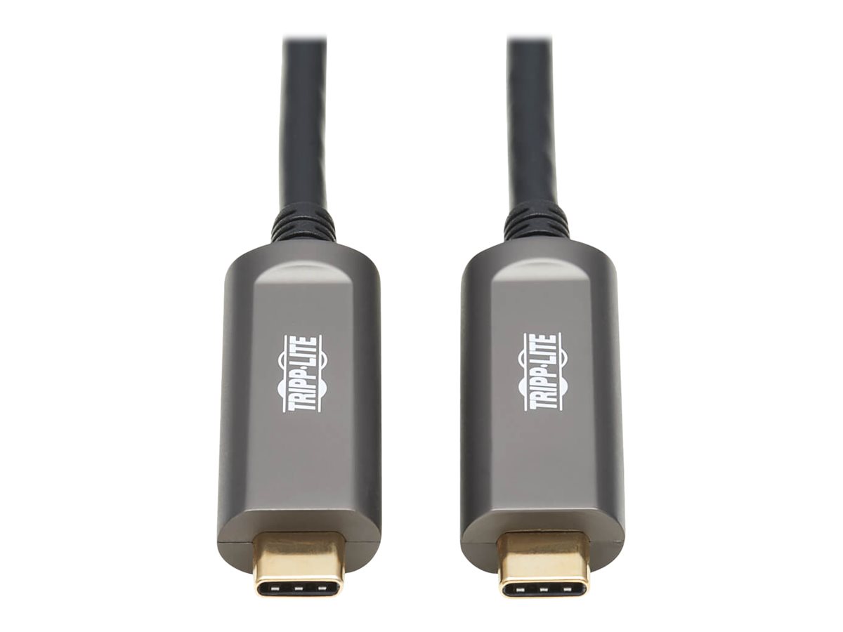 Tripp Lite USB-C AOC Cable (M/M) - USB 3.2 Gen 2 (10 Gbps) Plenum-Rated Fiber Active Optical Cable - Data Only, Black, 20 m - US